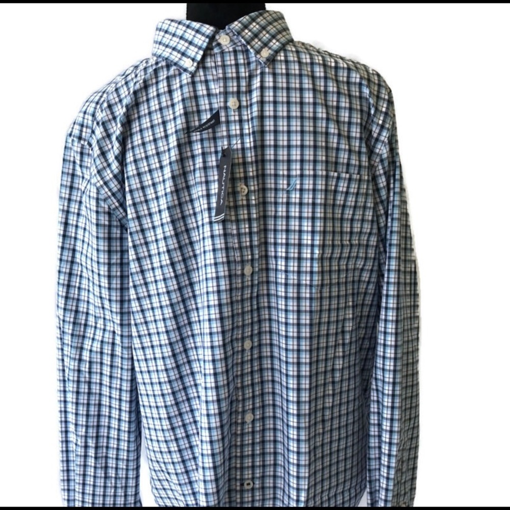 Nautica Men's Shirt Plaid Large Blue Short Sleeve New